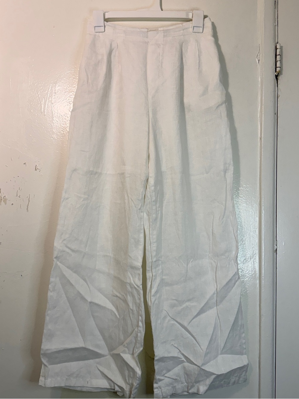 PACIBE White 100% Linen Wide Leg Trousers - Size S